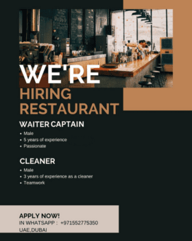 Waiter Captain / Head Waiter & Cleaner for Restaurant
